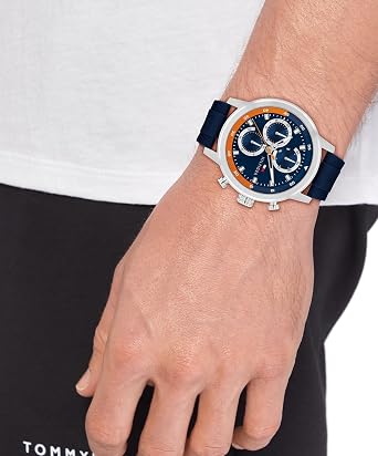 Tommy Hilfiger Men's Sporty Watch Quartz Multifunction, Stainless Steel Case, Sunray Dial with Stick Indexes and CD-Textured Sub-Eyes, and Oversized Crown Gift for Him
