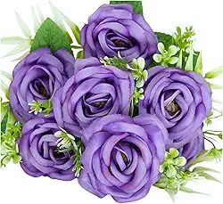 KINDU - 2 unid. buque de rosas com 7 botões 40 cm - Roxo