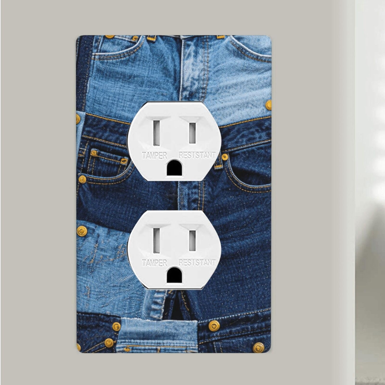 Fekiloot Denim Print Duplex Outlet Covers Wall Plates 1-Gang Switch Outlet Electrical Cover Plate Unbreakable Polycarbonate Switchplate Cover Faceplate For Bathroom Kitchen Home Decor