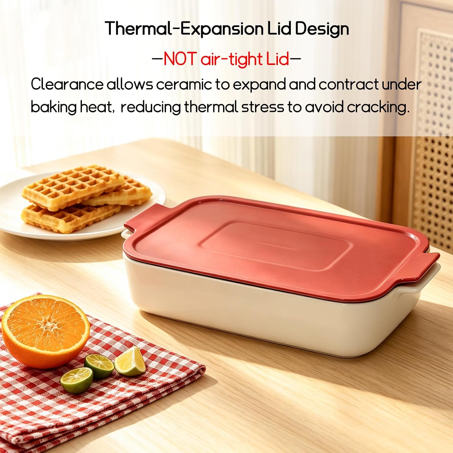 Ceramic Baking Dish with Lid, 9x13 Red Casserole Dish with Lid