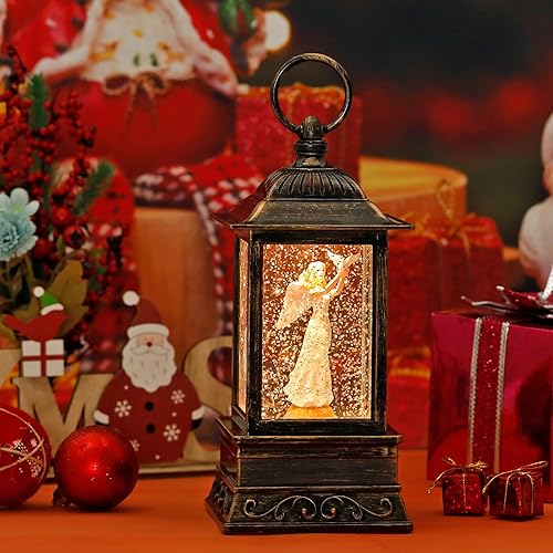 Miniatura 29 de Decoraciones de globos de nieve de otoño, linterna de gnomo con purpurina con temporizador de 6 horas, decoración iluminada alimentada por