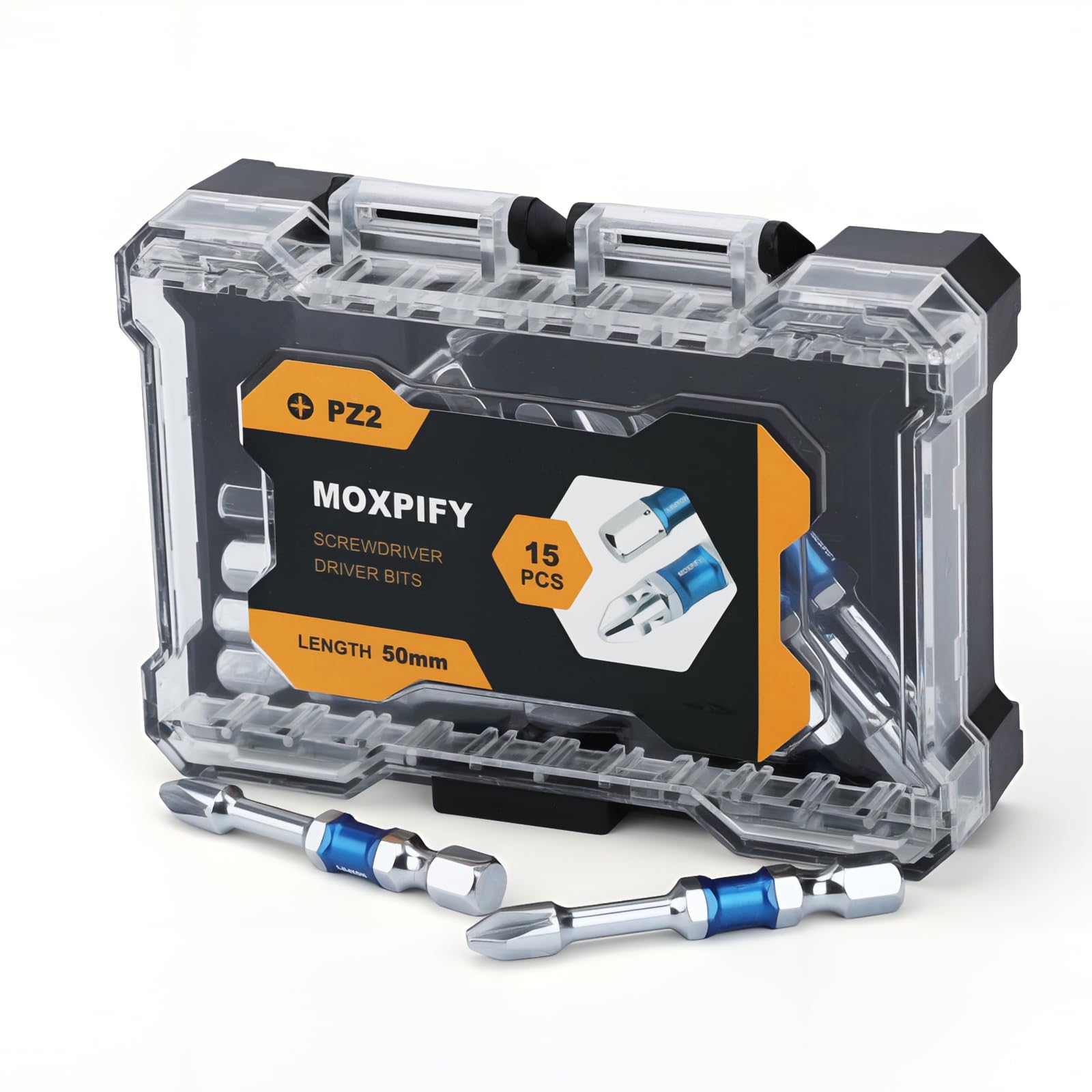 MOXPIFY 15pcs PZ2 Impact Driver Bits, 50mm Magnetic Screwdriver Bit Set Magnetic Drill Bits