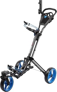 Golf Push Cart 3 Wheel with 360 Rotating Front Wheel, One Second to Open & Close, Lightweight Folding Golf Pull Cart with Foot Brake, Umbrella Holder, Cup Holder, & Storage Compartment