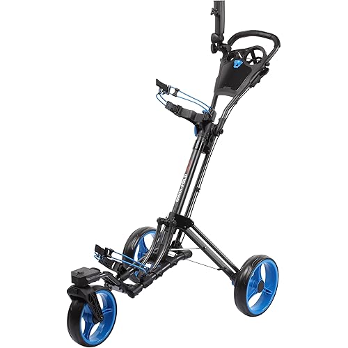 Golf Push Cart 3 Wheel with 360 Rotating Front Wheel, One Second to Open & Close, Lightweight Folding Golf Pull Cart with Foot Brake, Umbrella Holder, Cup Holder, & Storage Compartment