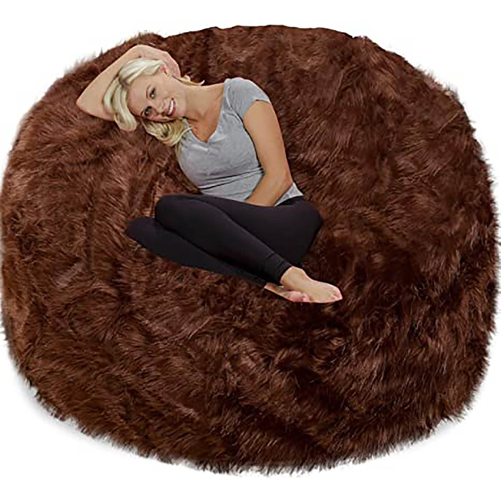 Faux Fur Beanbag Chair (Cover Only) Giant Bean Bag Furniture Accessory Bean Sack Cover Washable for Dorm, Living Room, House