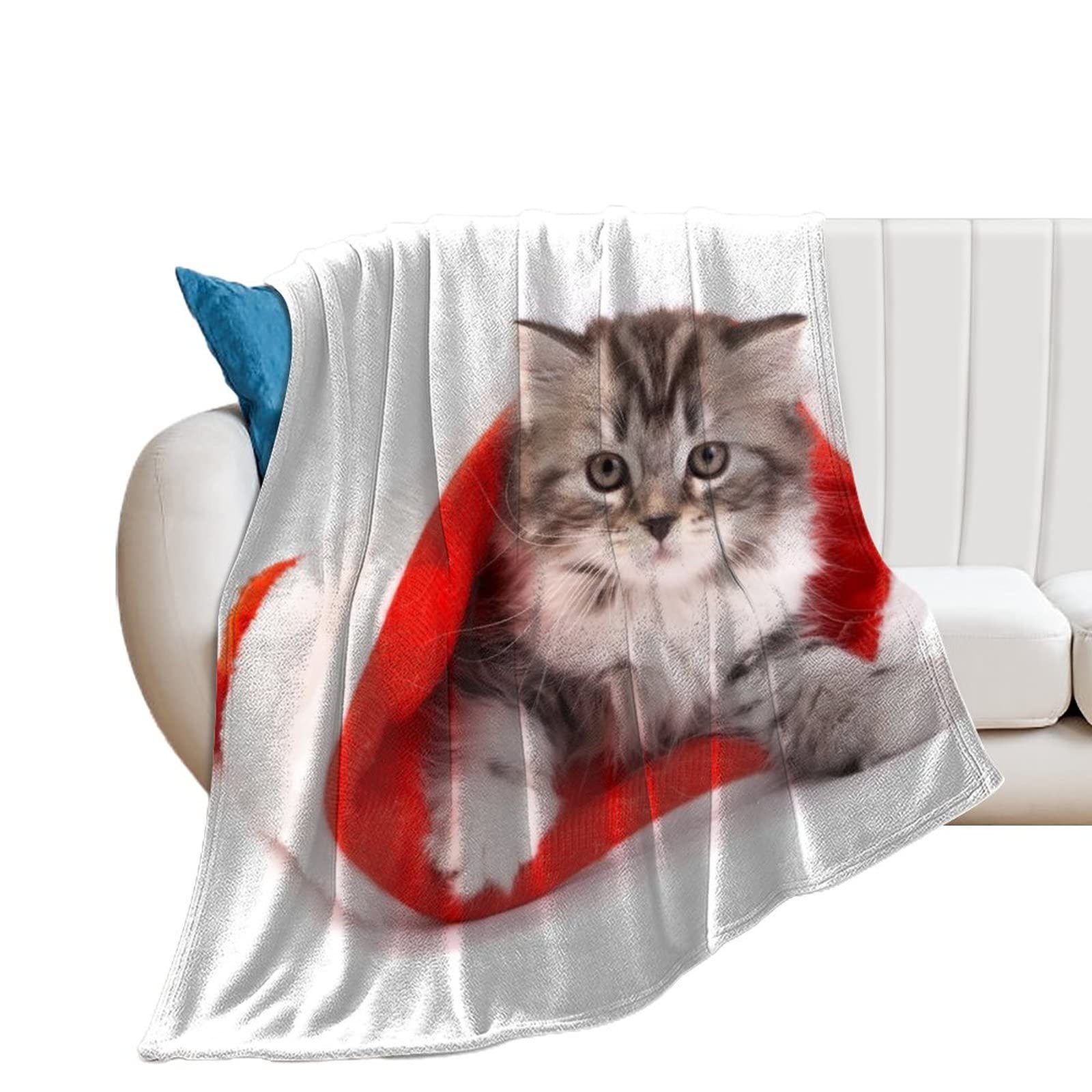 Couverture polaire chat de Noël pour cocooning au salon 150x200