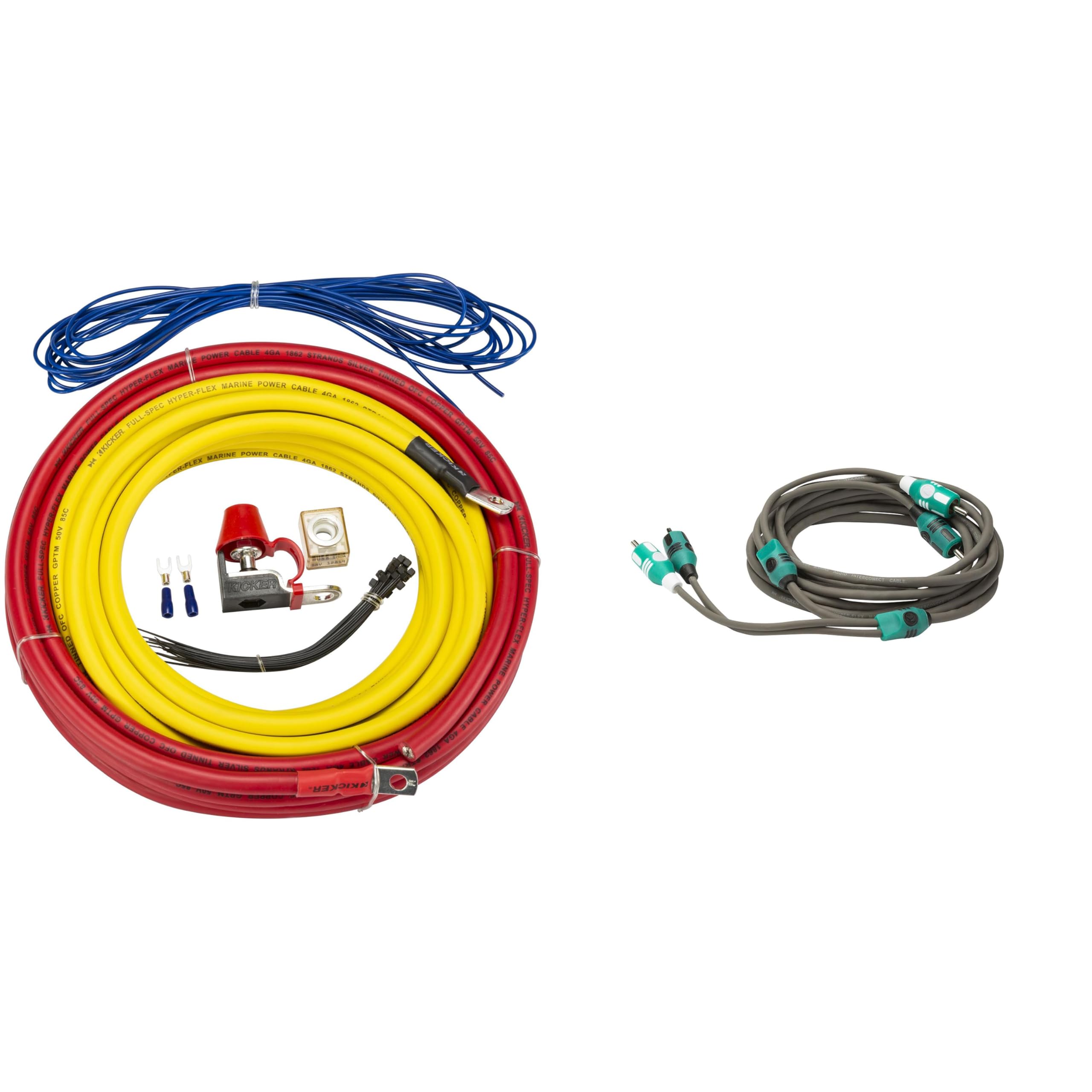 Kicker Audio Marine 4awg Amp Kit and 3.0m Marine RCA Bundle