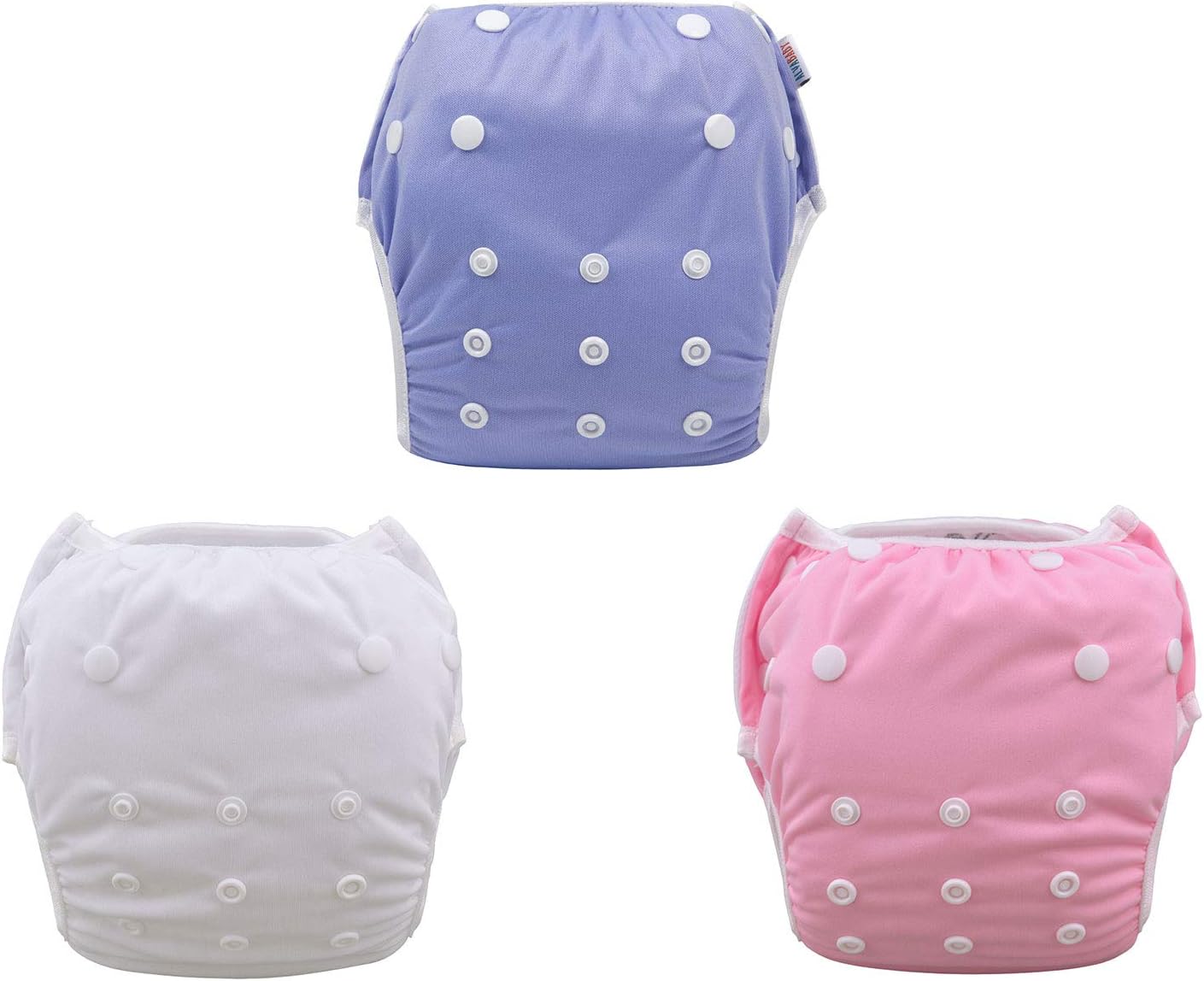 ALVABABY Swim Diapers 3pcs Reuseable Washable & Adjustable for Swimming Lesson & 0-2 Years Purple White Pink 3SWB17