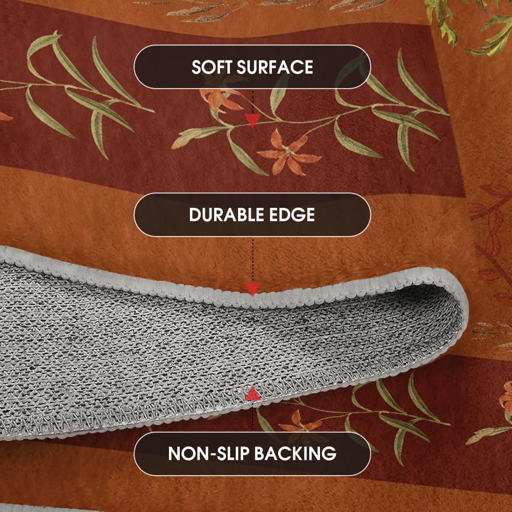 Artoid Mode Rust Orange Floral Geometric Modern Fall Area Rug, Autumn Thanksgiving Home Decor Non Slip Washable Area Rug for Entryway Bedroom Living Room Laundry Room Indoor 5x7 Feet