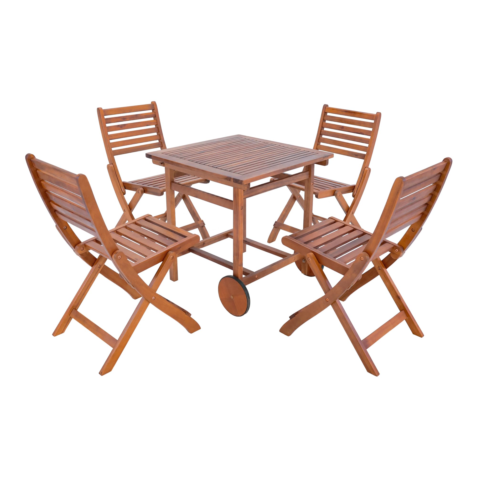 [en.casa] Set da Pranzo per Esterno in Legno di Acacia Oliato Tavolo con Piano Quadrato Ribaltabile e 4 Sedie Pieghevoli Mobili da Giardino Salvaspazio