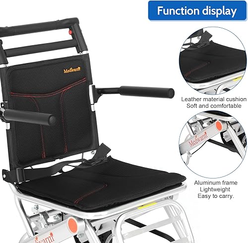 Miniatura 4 de Silla de ruedas portátil de aluminio con freno de mano, ruedas traseras de 8 pulgadas, silla de ruedas pequeña y compacta, silla de ruedas plegable