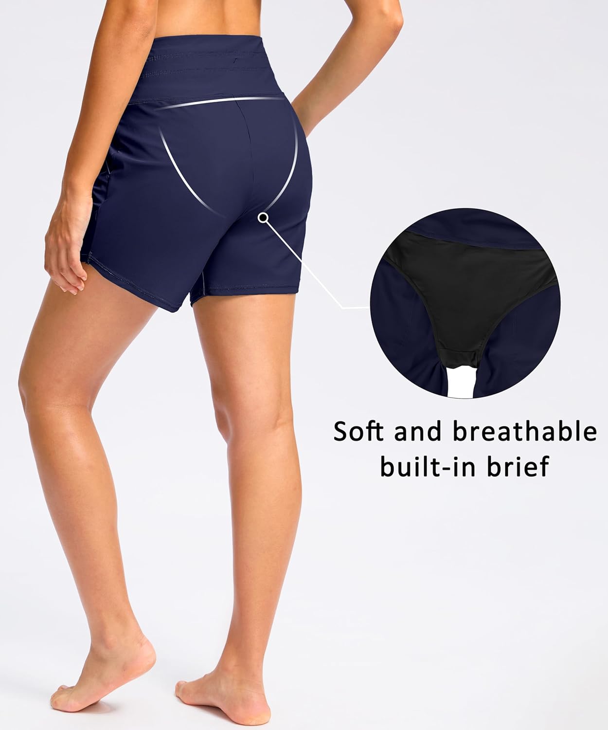 Viodia Women's 5" High Waisted Swim Board Shorts Quick Dry Beach Shorts with Pockets UPF 50+ Swimsuit Bottoms with Liner - Image 3