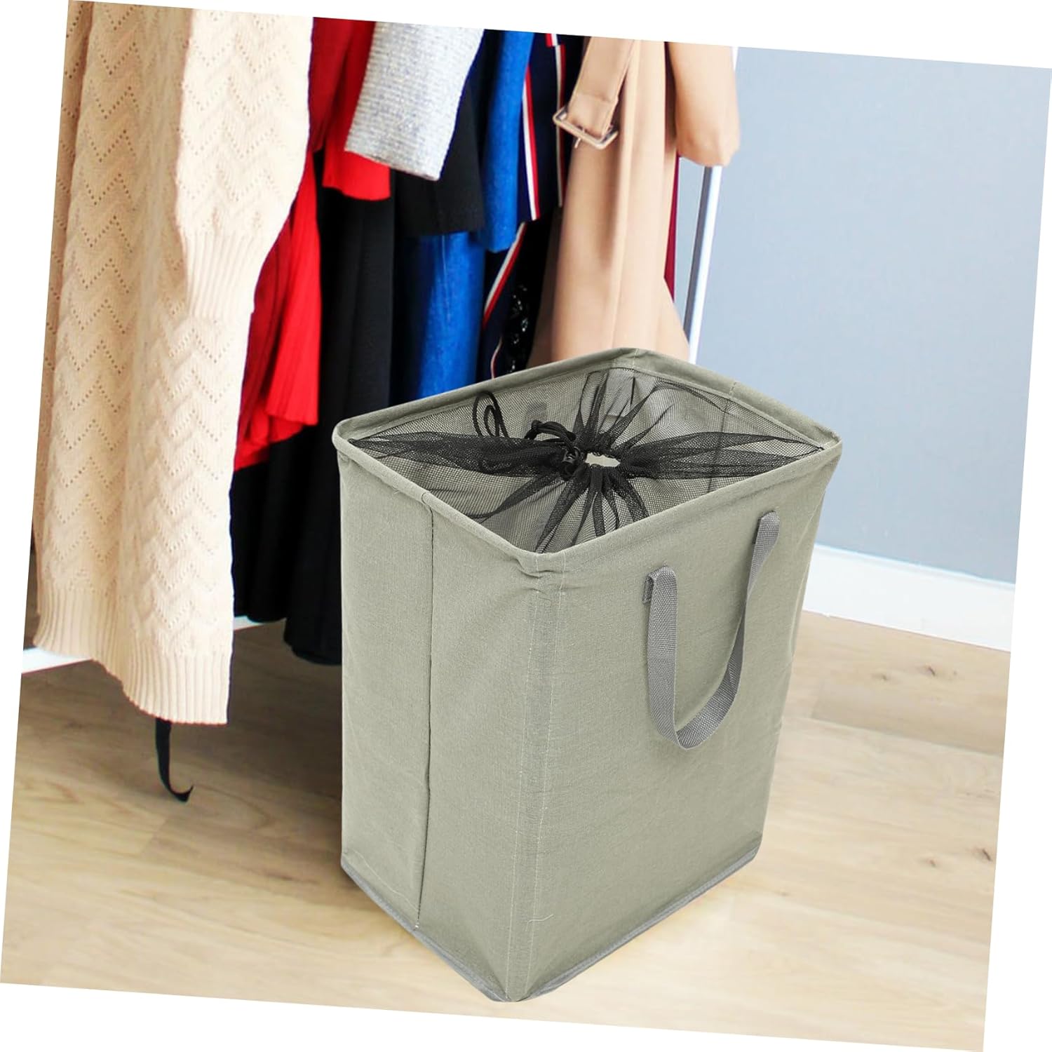 Foldable Cotton Linen Laundry Basket with PE Coating Standing Clothes Hamper for Home Storage Dustproof Dirty Clothes Organizer in Dark Saving and Stylish Container