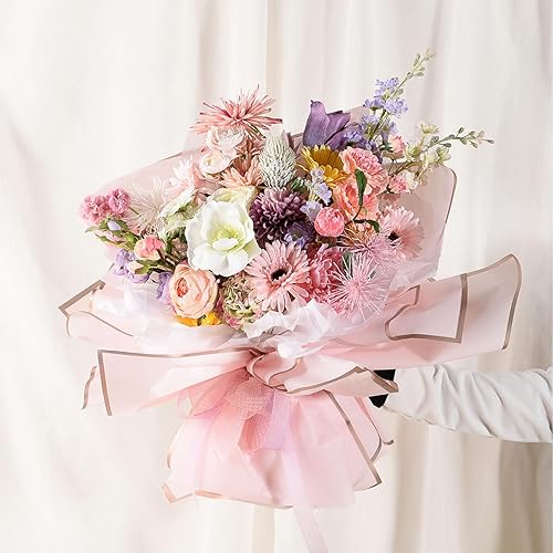 Miniatura 5 de Gloreyan 40 hojas de papel de regalo de flores con borde dorado, ramo de floristería, ramo de flores frescas, envoltura impermeable, caja de regalo,