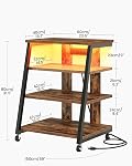 CHOEZON 4-Tier AV Support multimédia avec roues, supports stéréo, étagère de console multimédia avec bandes de puissance, LED Lumières, Tour de rack audio en bois, brun rustique et noir TCJ60UDBF
