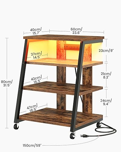 Miniatura 4 de Soporte multimedia AV de 4 niveles y soporte de TV con paquete de toma de corriente, soportes estéreo, consola de TV multimedia con tira de luz LED,