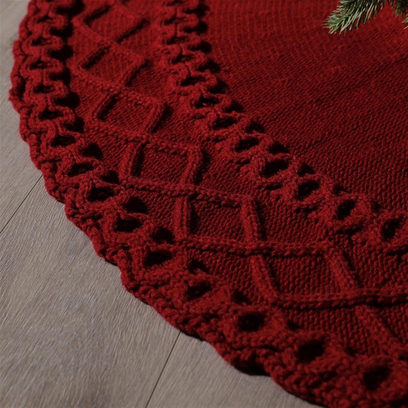 Weihnachtsbaum Rock, 3 Stück Gestrickter Weihnachtsbaumrock, Rot, Dick, Rustikaler Baumrock for Weihnachtsdekoration Decke Weihnachtsbaum(Rood)