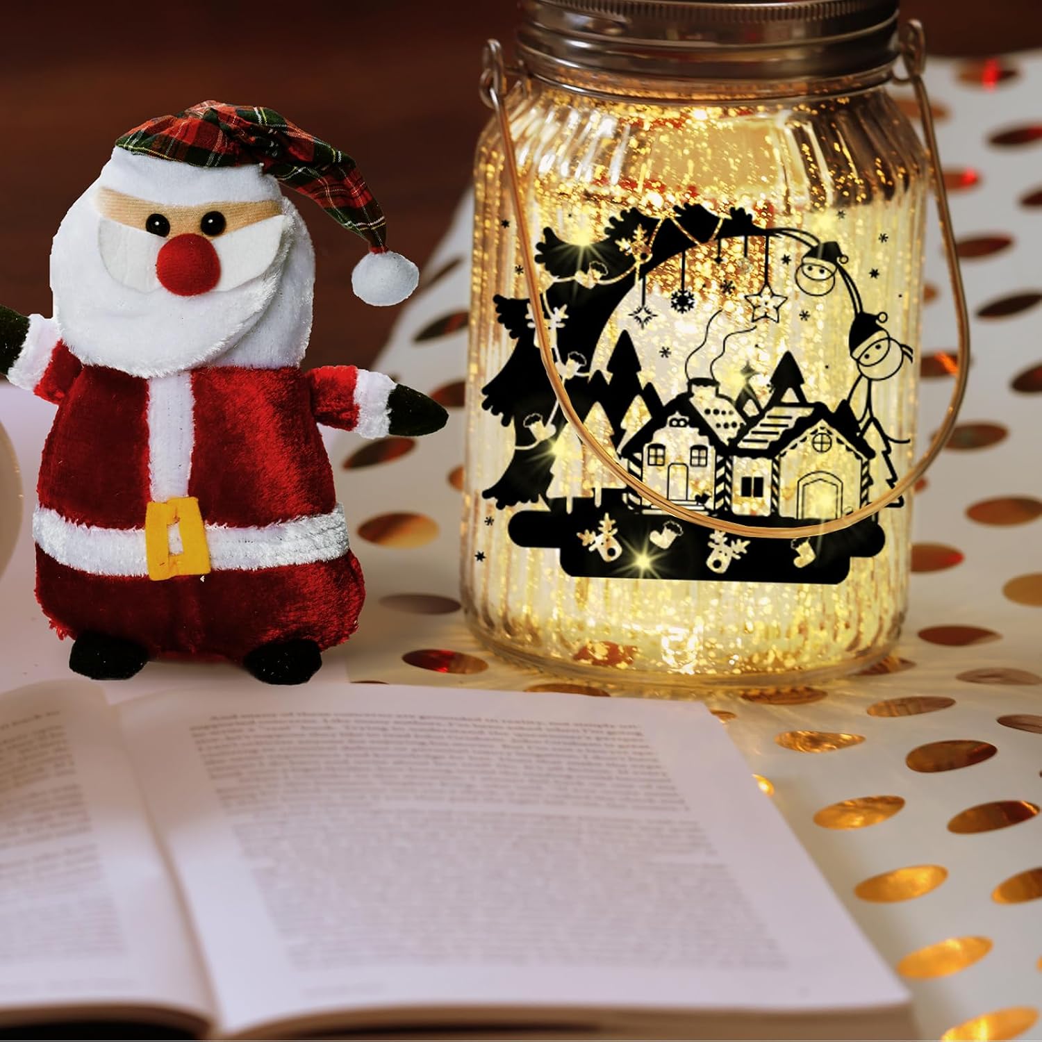 Peacoblue Christmas Scene Silhouette Mason Jar Decor, Lantern Cutouts 12PCS