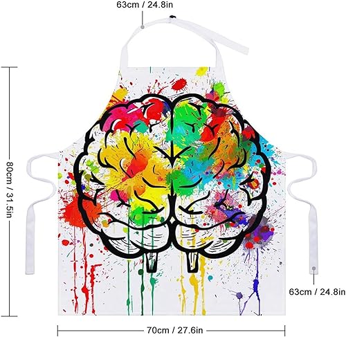 Miniatura 2 de MUSM Apron for Adults - 27.6 X 31.5 Inch, Heavy-Duty Polyester Aprons with Two Large Pockets, Waterproof Hand Drawn Brain Kitchen Apron for Cooking,