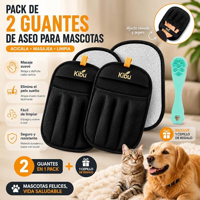 Foto 2 de 7 de Kibbu. 2 Piezas Guante Quitapelos Electrostático De Doble Cara Para Perros Y Gatos Guantes Quitapelos…