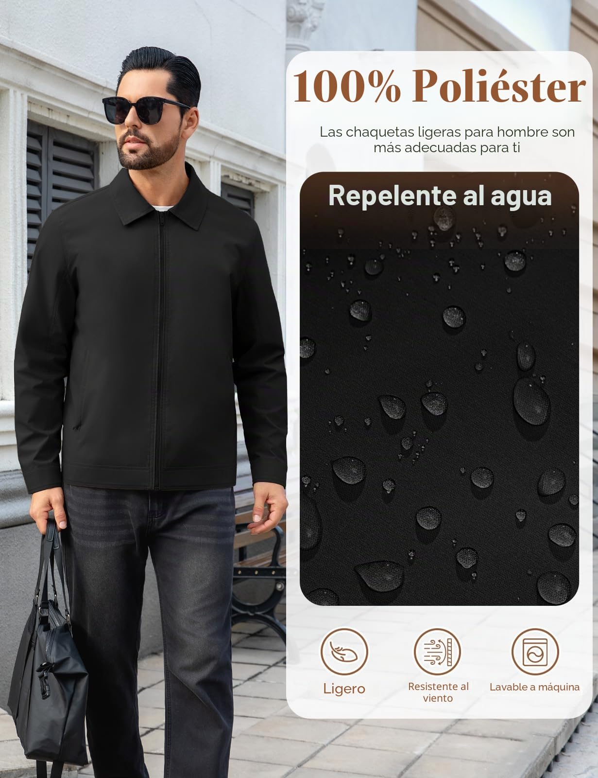 Voqeen Cazadora Hombre Entretiempo Chaquetas Casual Ligeras Repelentes al Agua Primavera Verano Chaqueta Bomber Cortavientos Informal Con Cuello y Cremallera Completa Abrigo de Golf Para Exteriores