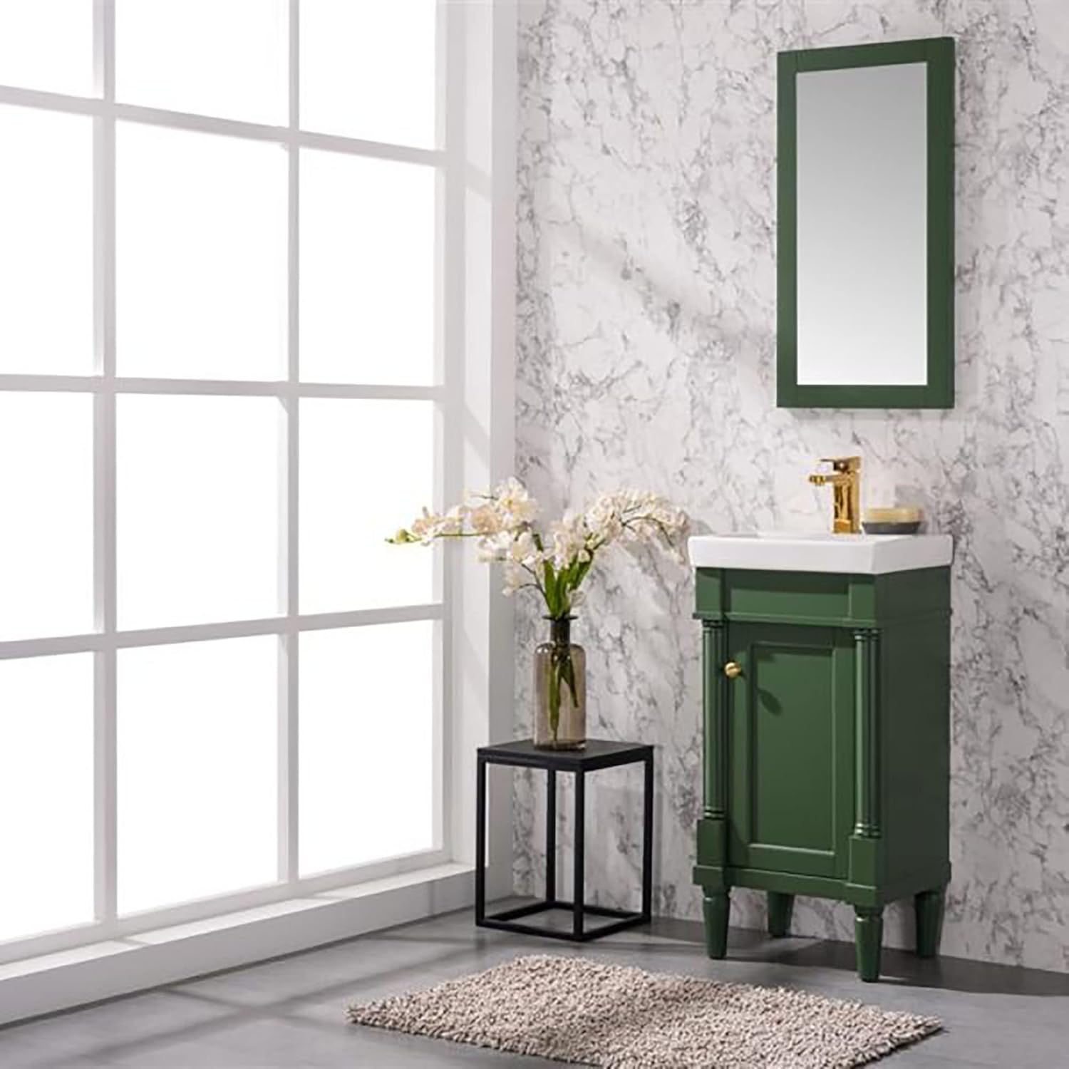 Legion Furniture Vogue Green Sink Vanity - White Ceramic Top & Sink Green/18 inch