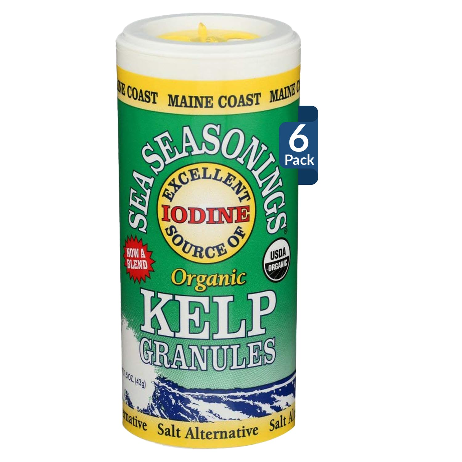 Maine Coast Sea Vegetables Kelp Granules Blend | Organic Seaweed Snacks | Sustainably Harvested | Low Sodium Salt Alternative | Rich in Iodine & Minerals | Ideal for Soups, Salad | 1.5 oz (Pack of 6)