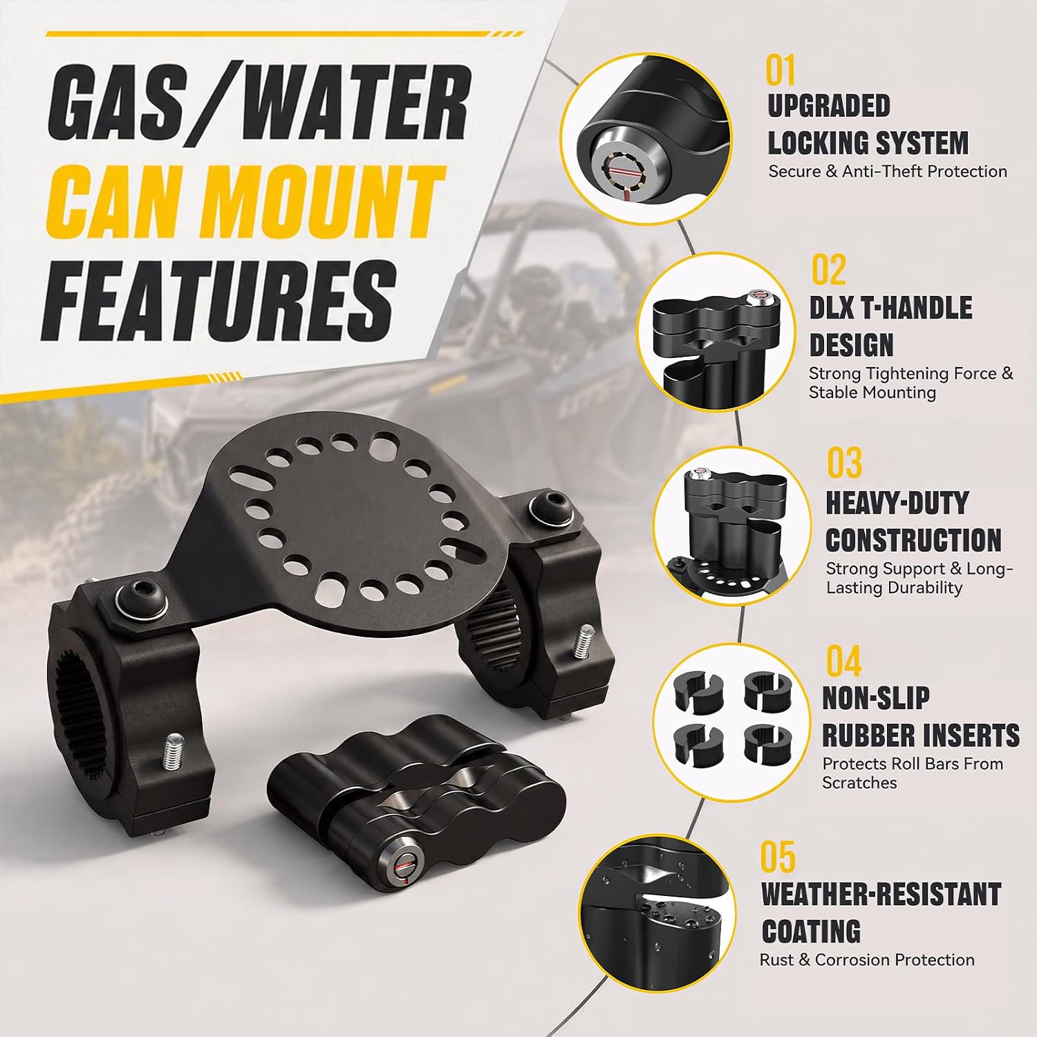 UVT ATV Gas Water Can Mount with Key Lock Compatible with RotopaX Gas Can