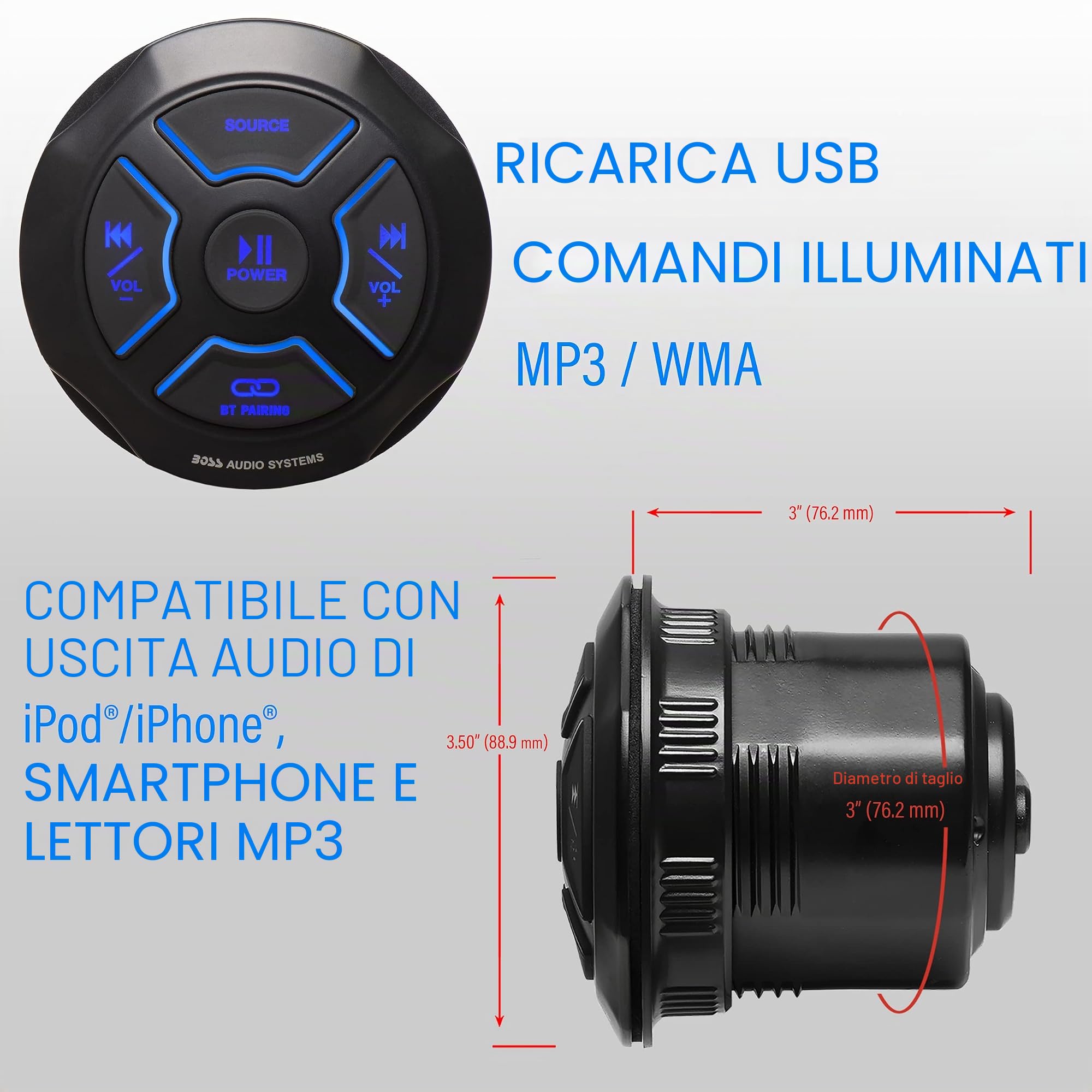 KIT SET PER BOSS AUDIO SYSTEMS MGR250B 1 lettore multimediale marino gauge digital media receiver, audio streaming, bluetooth integrato, waterproof KIT SET PER BOSS AUDIO SYSTEMS MGR250B 1 lettore multimediale marino gauge digital media receiver, audio streaming, bluetooth integrato, waterproof