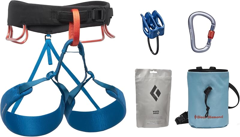 BLACK DIAMOND Arnés de escalada en roca Momentum para hombre, bucles ajustables | Las perneras trakFIT, la hebilla preroscada y los portamateriales organizan cintas exprés, levas, herramientas de aseguramiento y elementos esenciales.