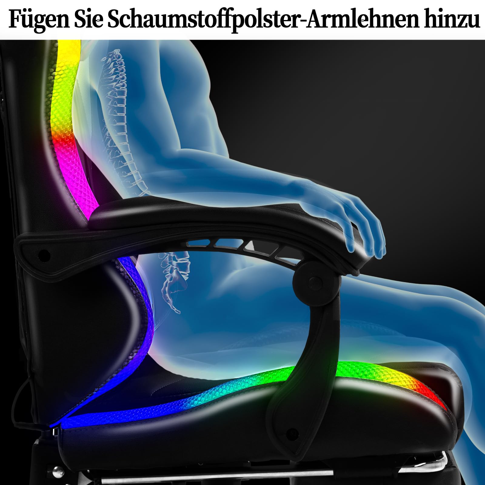 Czlolo Silla Gaming con Masajeador y LED, Silla de Estilo Racing Ergonómica Reclinable con Reposapiés y Cervical,Reposabrazos Acolchados, Ruedas 360°, para Adultos y niños,Azul