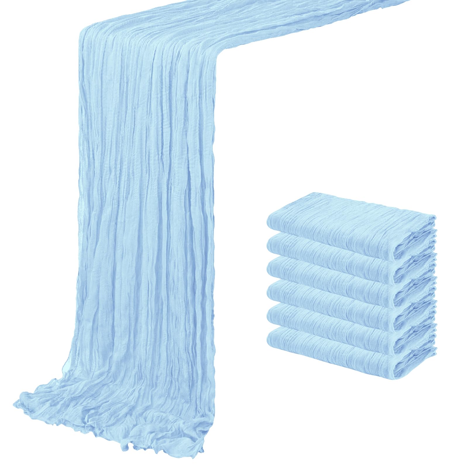 Photo 1 of ACSUIT Baby Blue Cheesecloth Table Runner - 6 Pack, 10ft