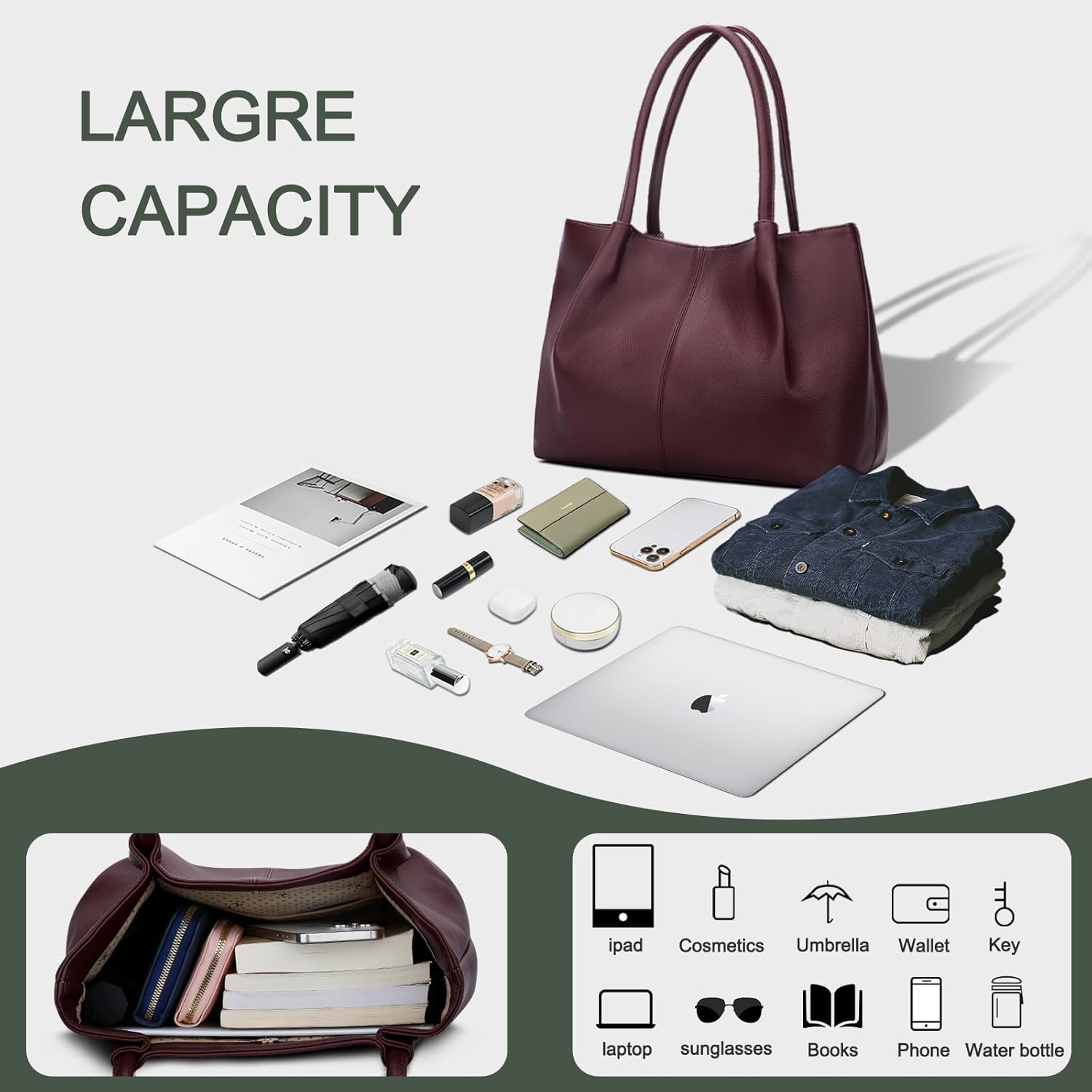 KKXIU Tote Bag for Women Vegan Leather Shoulder Purse Large Capacity Travel Bag - Image 7