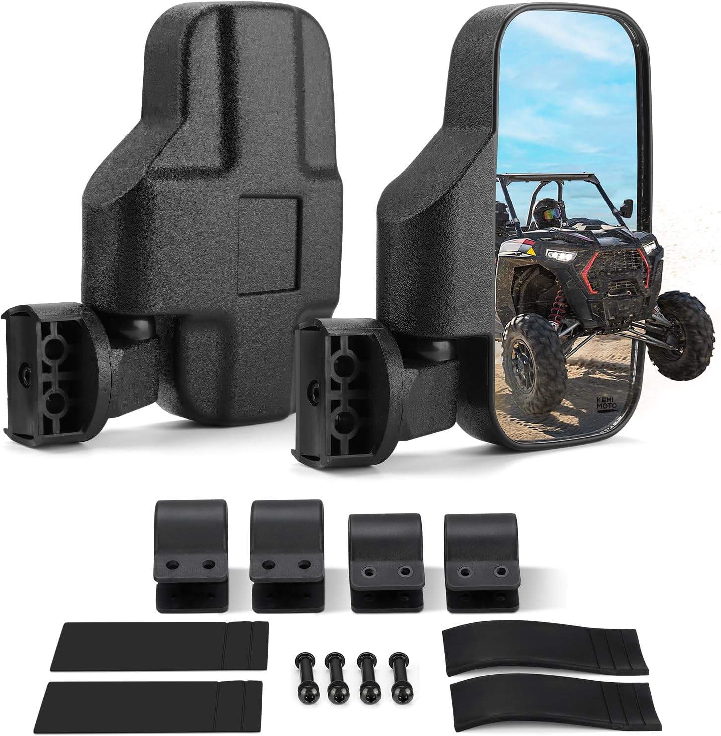 KEMIMOTO UTV Mirrors, UTV Side Mirrors Fits 1.6-2 IN Roll Cage Compatible with Pioneer Polaris RZR 900 1000 Can Am Kawasaki Mule Rhino YXZ Zforce Shatter Proof Tempered Glass