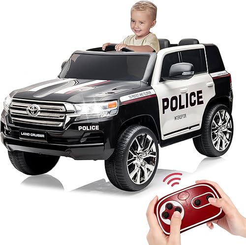 Vehículo de policía eléctrico para niños de 2 plazas, SUV de 2 plazas con licencia Toyota Land Cruiser con licencia de 12 V, control remoto de 2.4