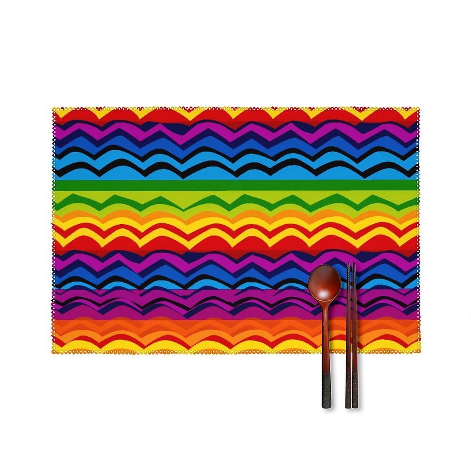 Gay Pride Rainbow Pattern1 Placemat Set of 6,Thickened Non-Slip Place Mats Heat Resistant Reversible Table Mats Resistant Washable Place Mat for Kitchen Dining Table Decoration Indoor