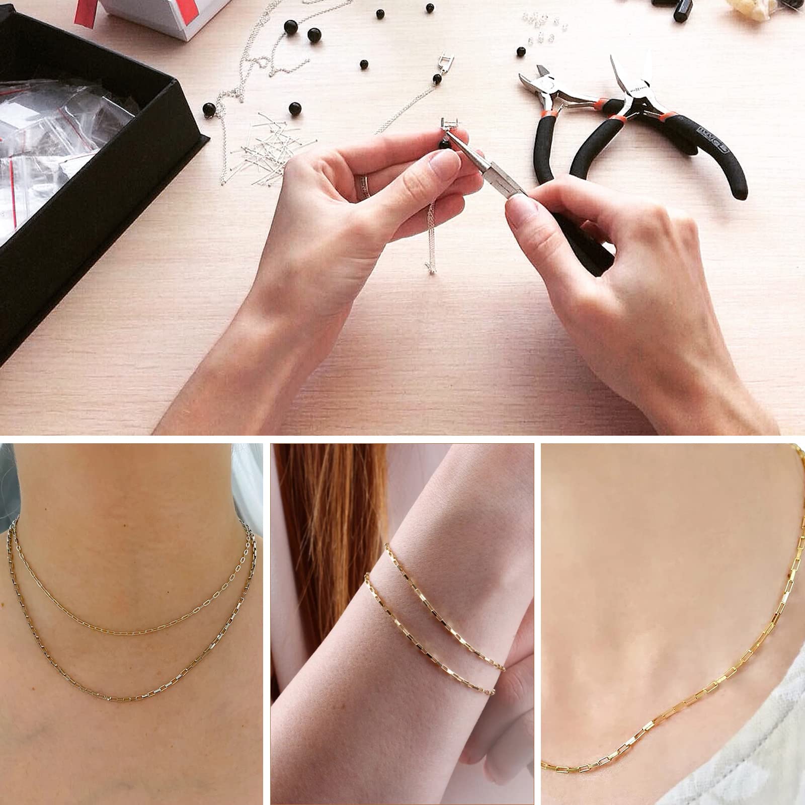 33 Feet 18K Gold Plated Box Chain Bulk, 2mm 304 Stainless Steel Chains Roll Spool Thin Square Rolo Box Link Chain Bulk for Jewelry Making DIY Craft