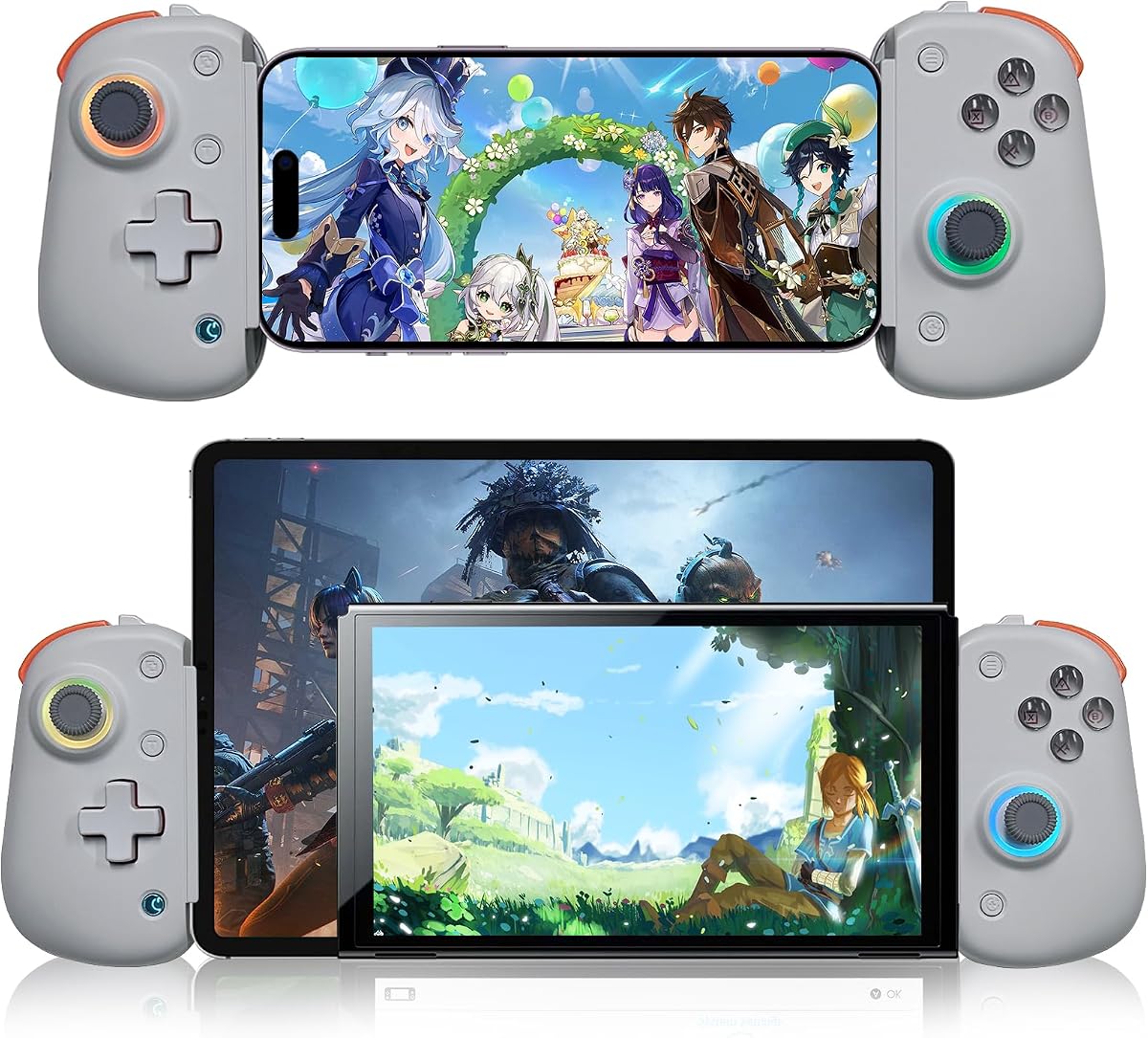 arVin Wireless Gamepad Controller for iPhone/iPad/iOS/Android/Tablet [Within 5-13"]Support Xbox Cloud Gaming/Remote Play/Steam/CODM/Genshin - with Hall Effect Sensing Joystick/RGB Light/Turbo/Back Key