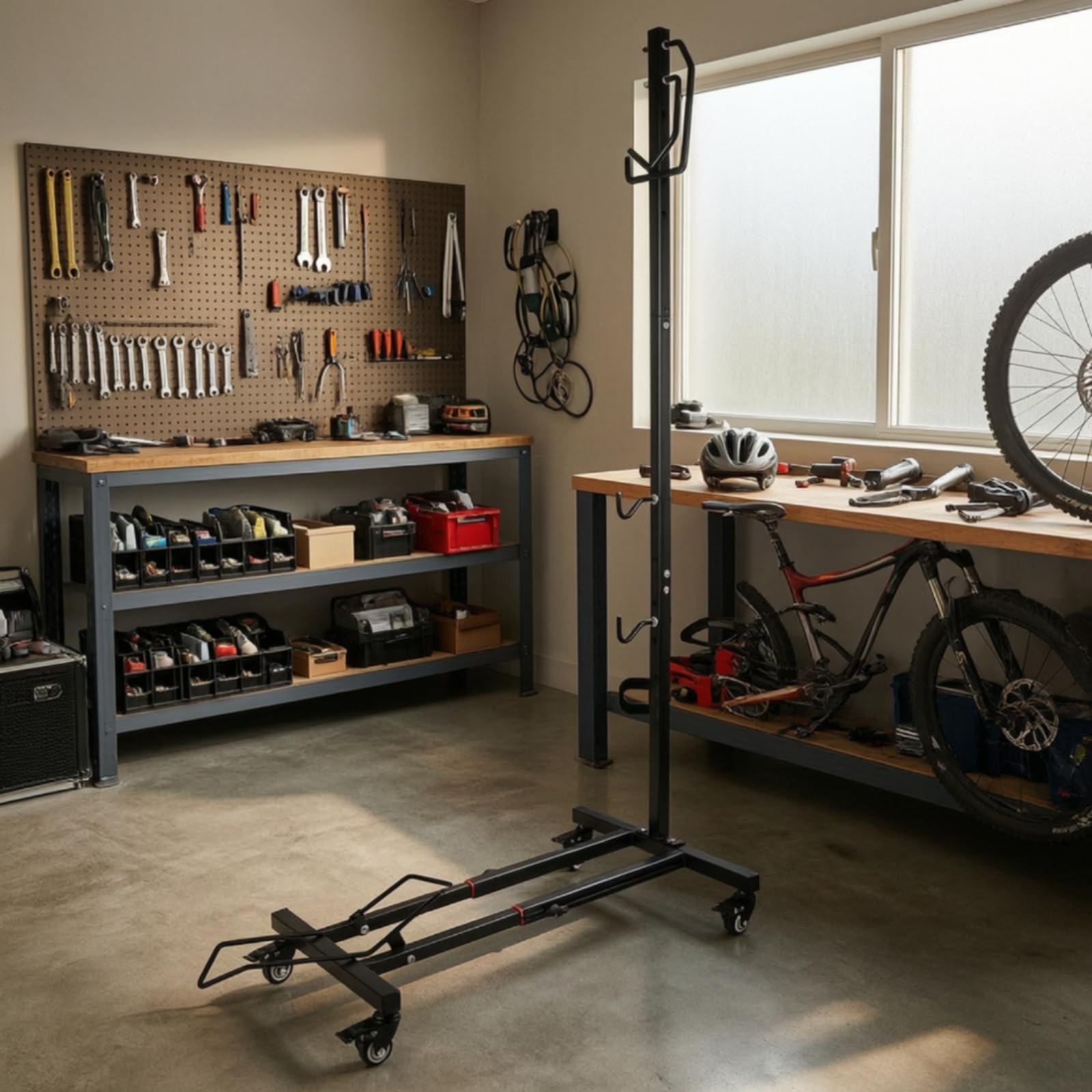 kowaku Cavalletto Manutenzion Salvaspazio Supporto Parcheggio Bici con Ruote Stabile per Ciclisti, Garage , 均码 , 快拆+万向轮款