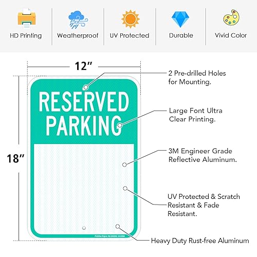 Miniatura 2 de Faittoo Letreros de estacionamiento reservados en blanco, paquete de 4 letreros reflectantes de aluminio de grado ingeniero de 18 x 12 pulgadas,