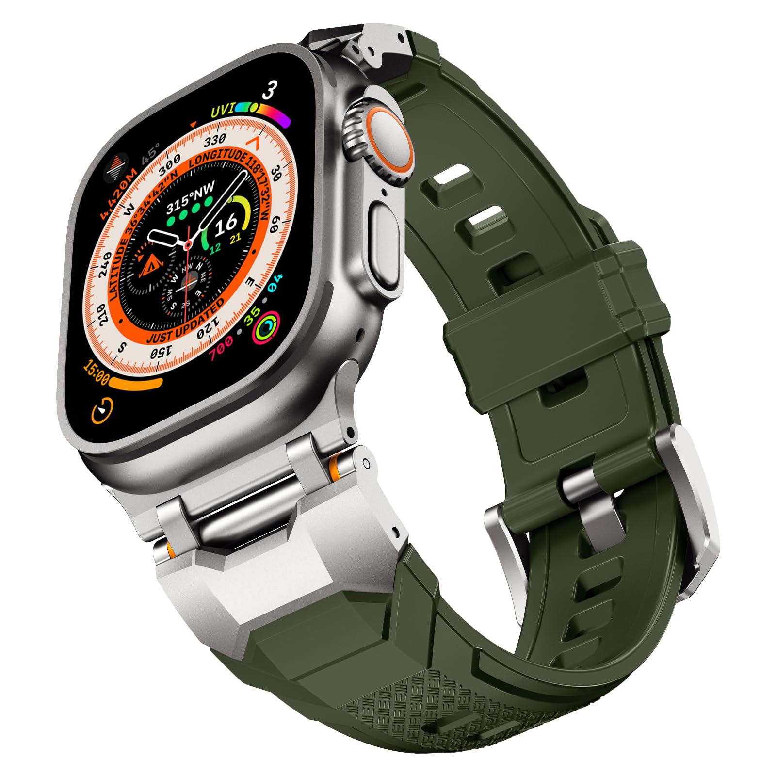 Rubber Bands Compatible with Apple Watch Ultra 2/Ultra Band 49mm 45mm 44mm 42mm for Men Women,Designer Rugged Durable Silicone Strap with Metal Connector for iWatch Series 9 8 7 6 5 4 3 2 1 SE