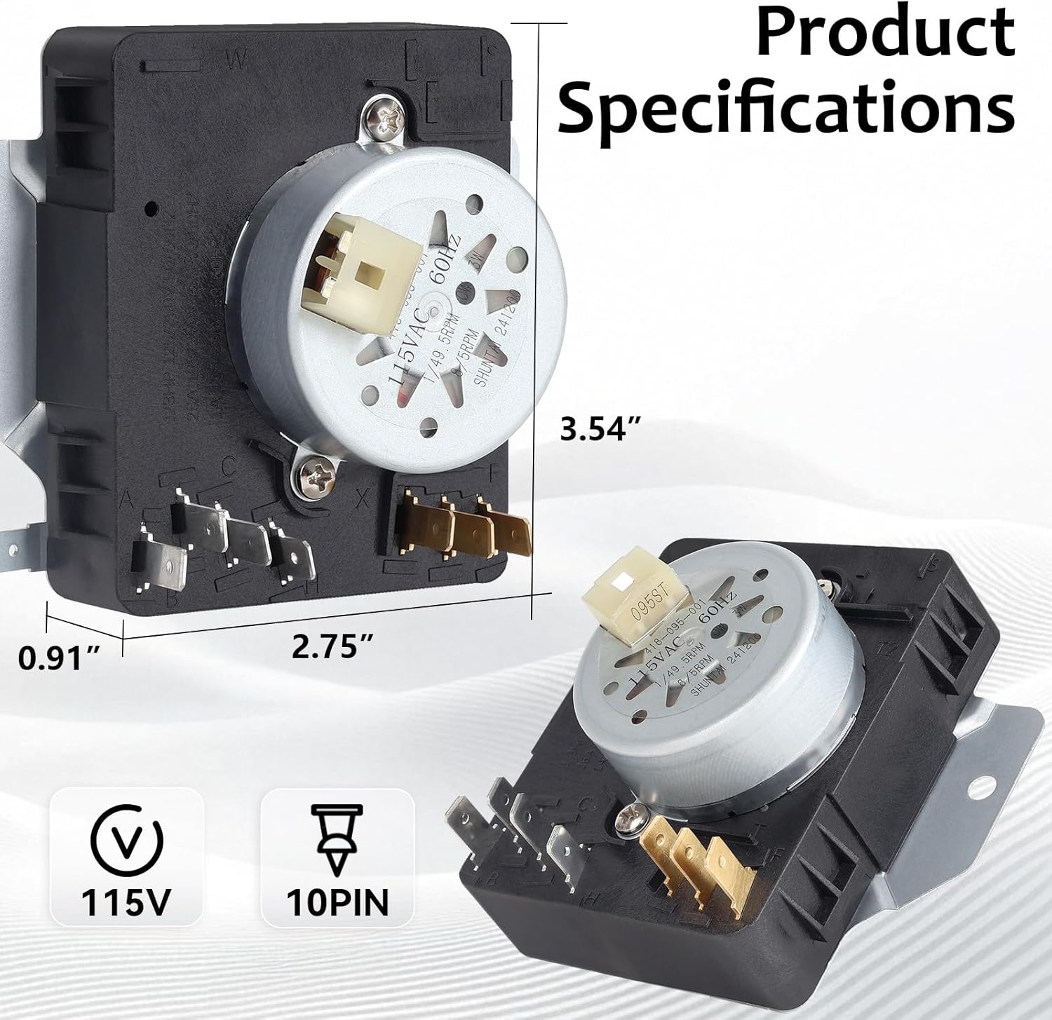 W10854240 W10642934 Dryer Timer Compatible with Whirlpool Dryer Timers YWET4027HW2, YWET4027EW0, YWET4024HW0, 115V 60Hz OEM Dryer Timer Replacement for 4383816, PS11731277, 2-Year Warranty