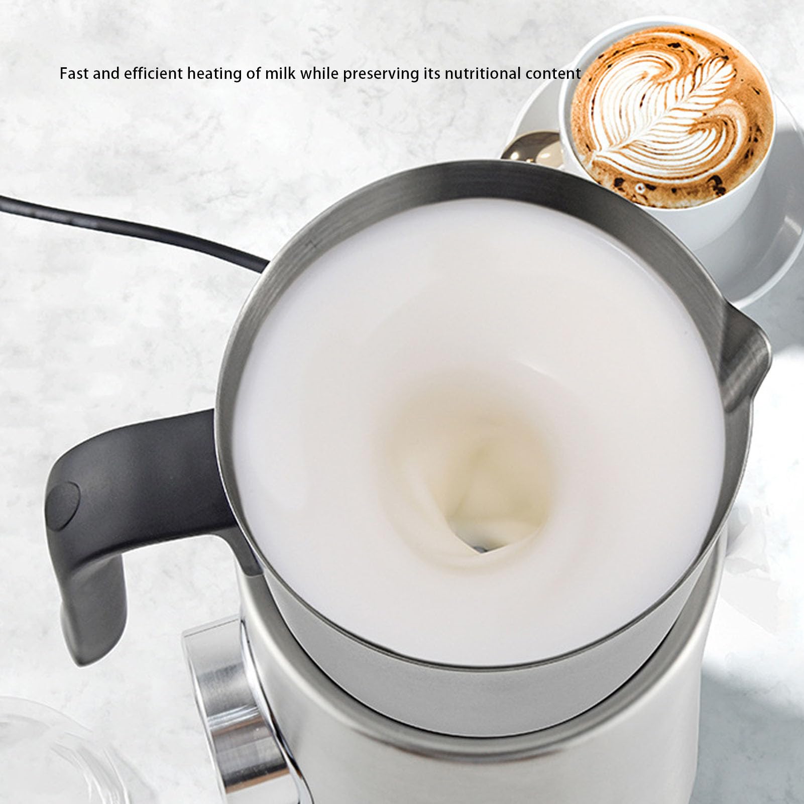 Pssopp 4 en 1 Batidor de Leche, 900ml Desmontable Acero Inoxidable Leche Calentador Jarra para café Latte Cappuccino Chocolate Caliente (EU enchufe 220-240V)