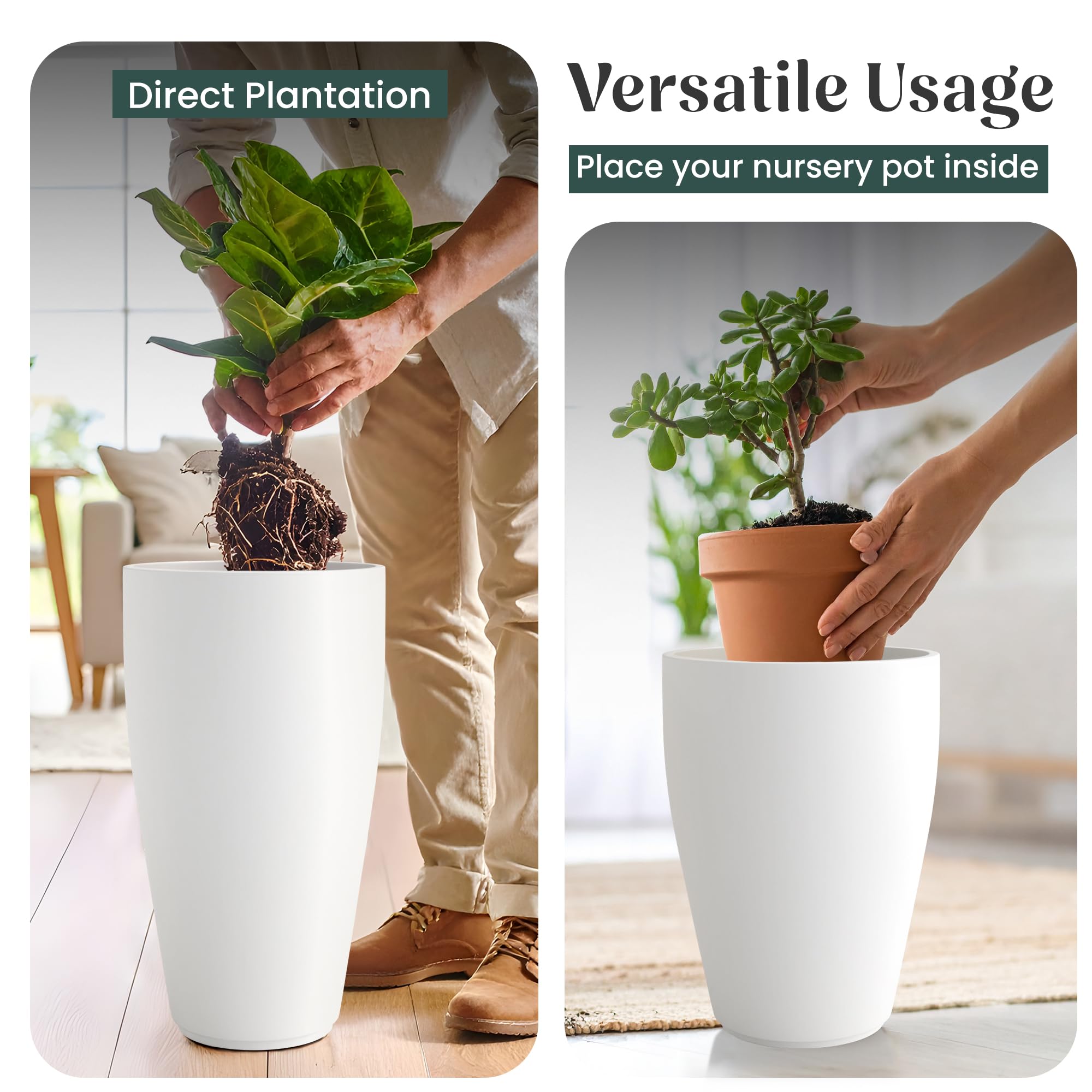 YUCCABE ITALIA Foxb Vnr 30 Inch Pots for Plants Highly Durable Polymers Lightweight Indoor Outdoor Tall Flower Pot Gamla Tree Planter Container Planters for Living Room, Balcony,Garden Home, Beige 1