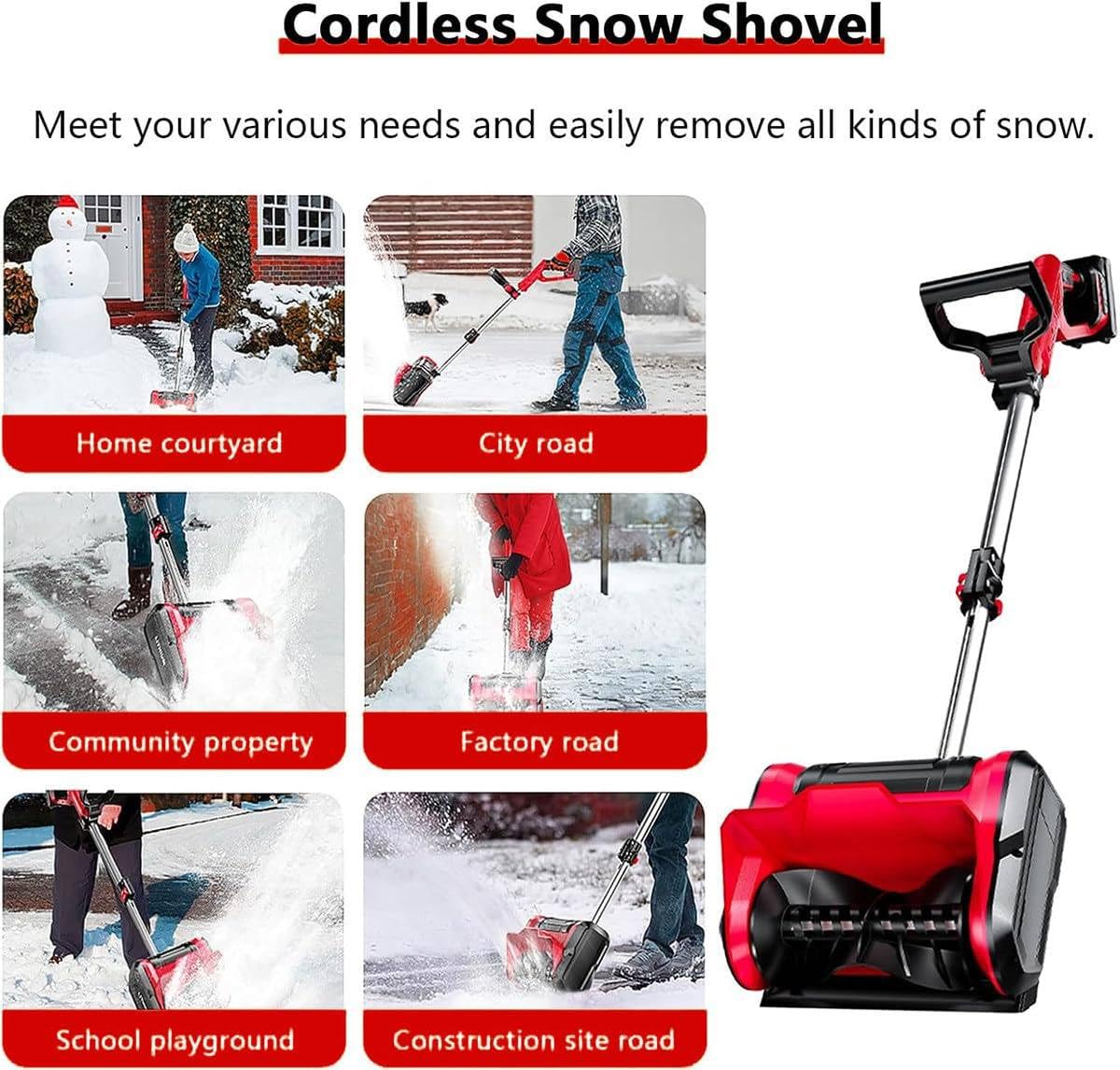 Pala da Neve Senza Fili, spazzaneve Elettrico a Batteria da 20 V, spazzaneve con direzione Regolabile, Batteria da 4,0 Ah e Caricabatterie rapido Inclusi, B