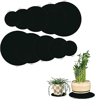 Garden Hour Felt Plant Coasters for House Plants. 10 Absorbent Coasters Multi Size Surface Savers for Potted Plants Plant Saucer. 14 in, 12, 10, 8, 6 Inch Round Felt Pad Plant Mat for Indoor Plants