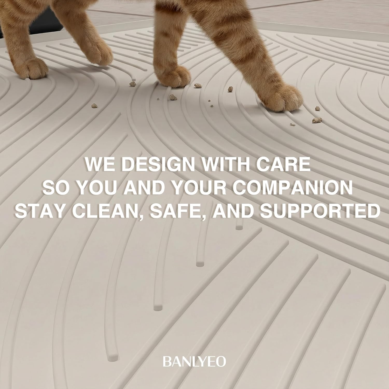 Cat Litter Box Mat - XL Extra Large Size 40 x 30 in, Water Proof, Kitty Litter Trapping Mat, Easy to Clean, Scatter Control, Odorless, Pet Supplies for Indoor Cats, Warm Beige