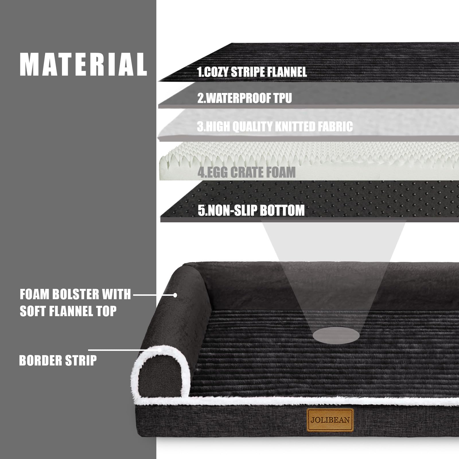 Cama Perro Grande Ortopédica, Colchoneta Perro de L con Espuma De Caja De Huevos, Sofá Perro con Impermeable Lavable Desenfundable, 122x76cm, Negro