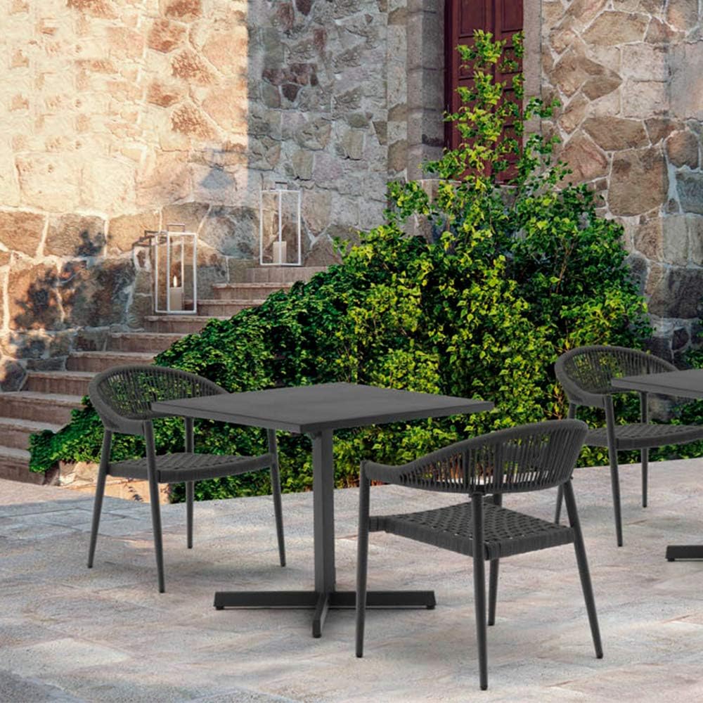 Whiteline Modern Living Stackable Grey Leyla Dining Arm Chair Aluminum Oifen Rope Seat,Set of 4