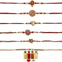 Set of 6 Premium Sikh Rakhi for Brother - Ik Onkar & Khanda Religious Designer Punjabi Rakhri Combo | Handmade Raksha Bandhan Gift Shagun Tilak Potli